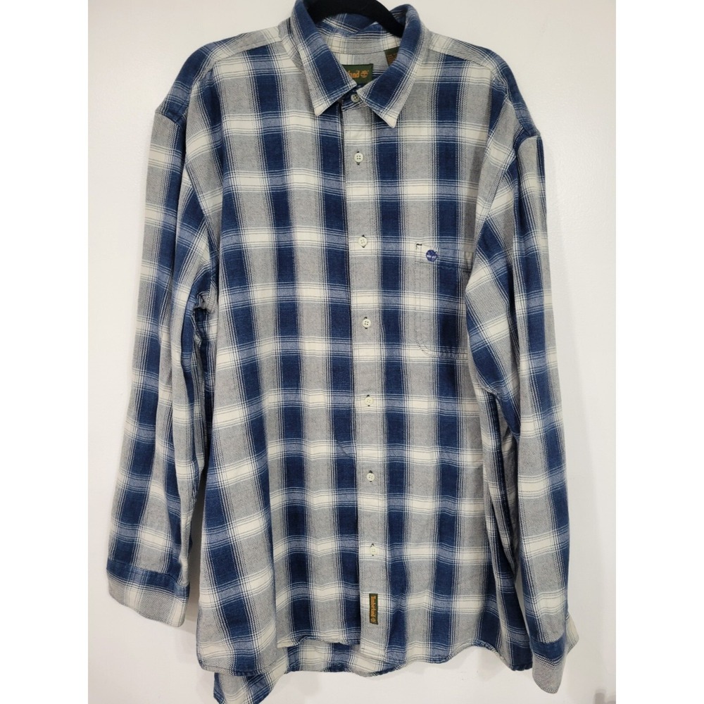 Timberland Flannel Blue Plaid Heavy ‎ Long Sleeve Shirt 2XL